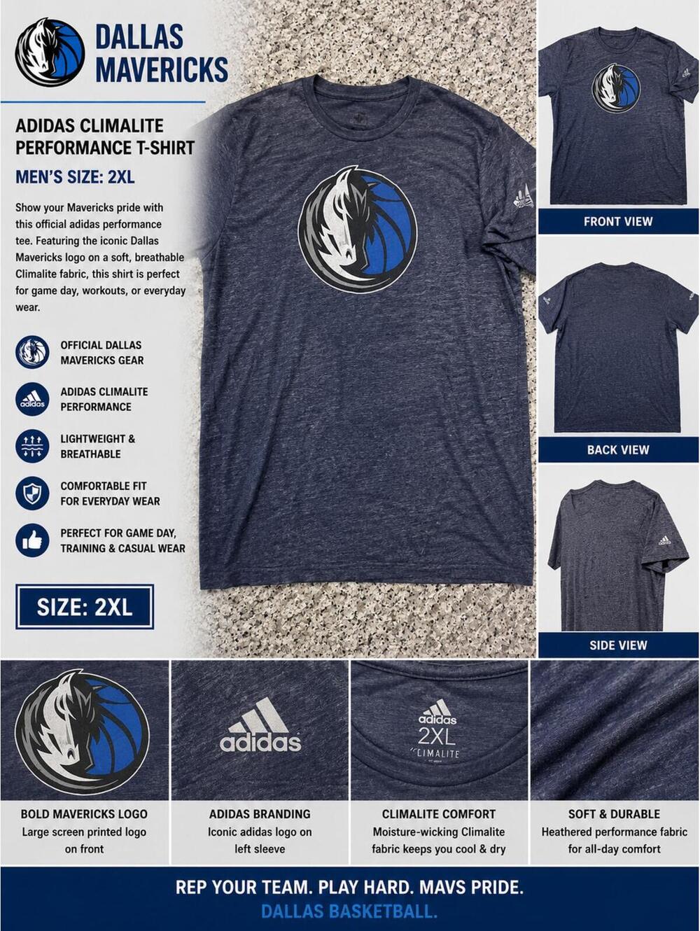 Dallas Mavericks adidas Climalite Performance T-Shirt Men’s 2XL NBA